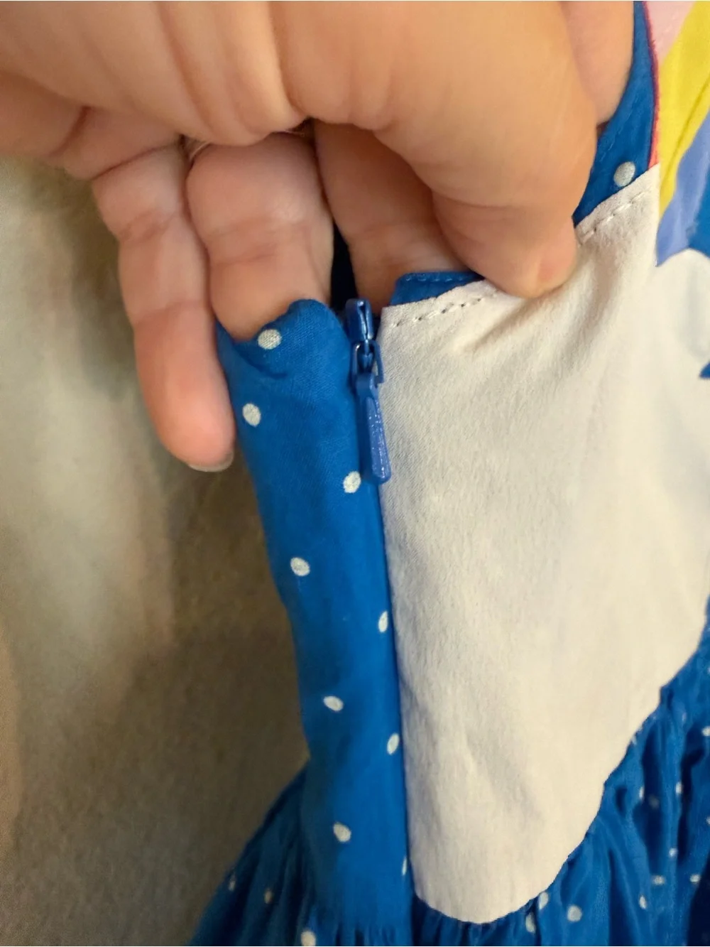 Mini Boden Blue Polka Dot Dress with Rainbow Detail
